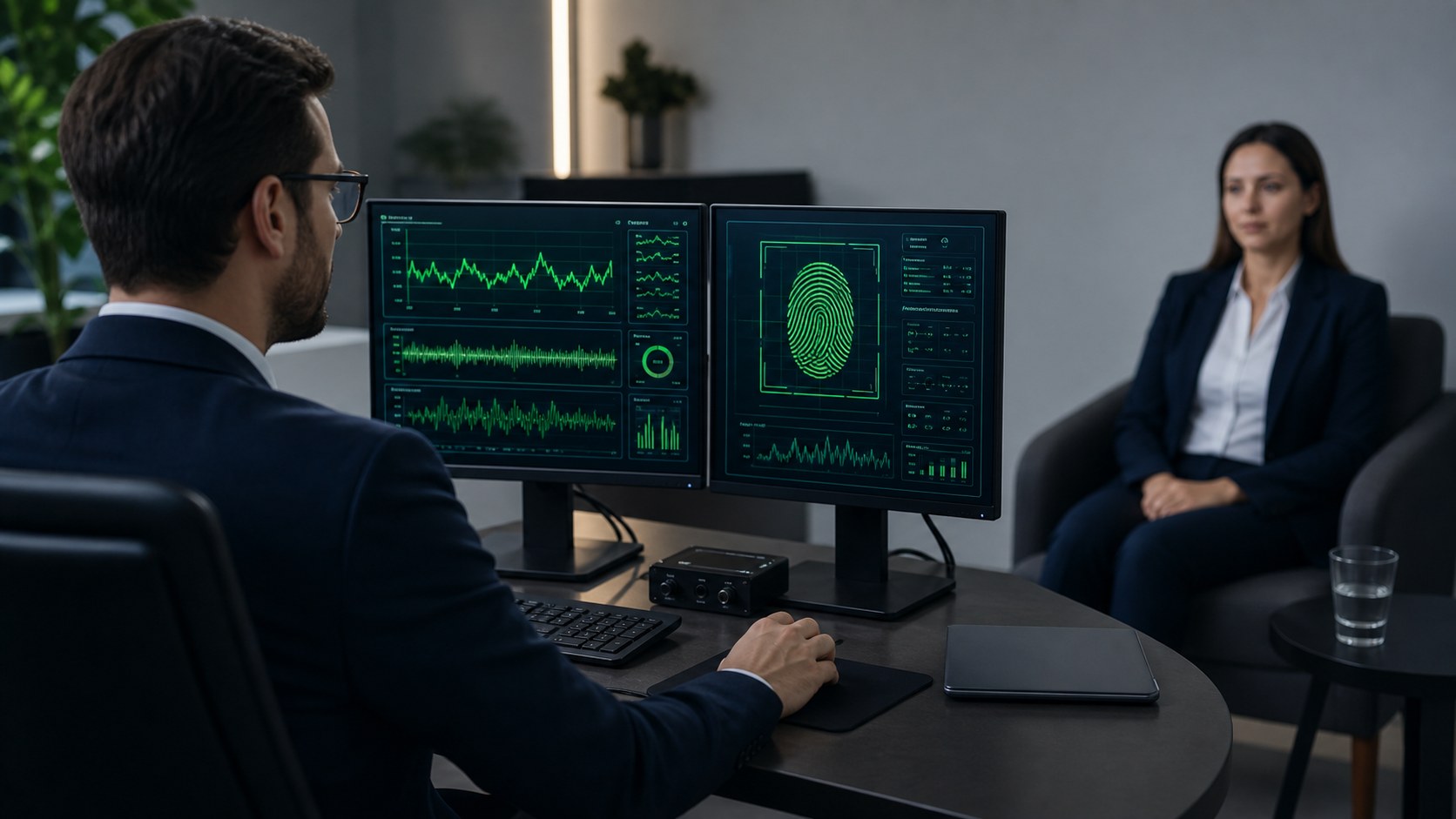 Evaluación técnica en oficina con monitor de análisis